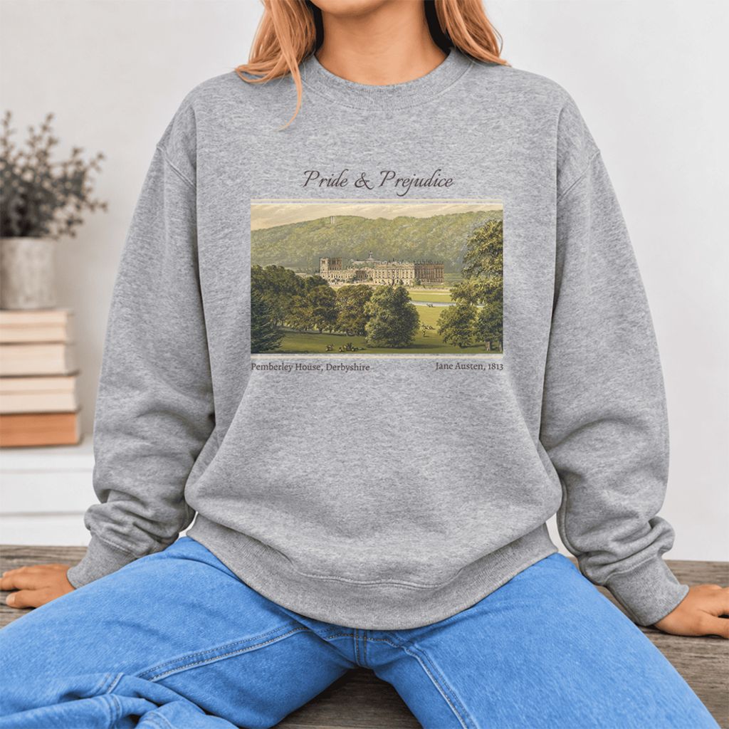 Pemberley House Pride And Prejudice Softstyle Sweatshirt | Classics Book Lover Gift Sport Grey