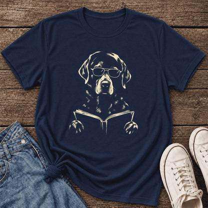 Labrador Retriever Reading Book Ultra-Soft Cotton T-Shirt | Dog Mom Reader Gift Navy
