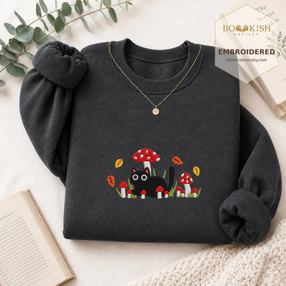 Mushroom Cat Embroidered Sweatshirt | Reader Gift Dark Heather