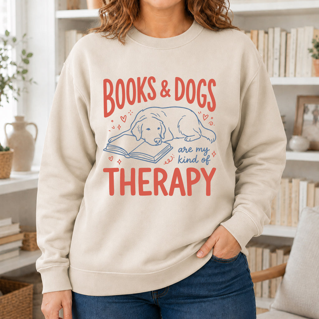 Give Me Books & Dogs Crewneck Sweatshirt | Dog Lover & Reader Gift Sand