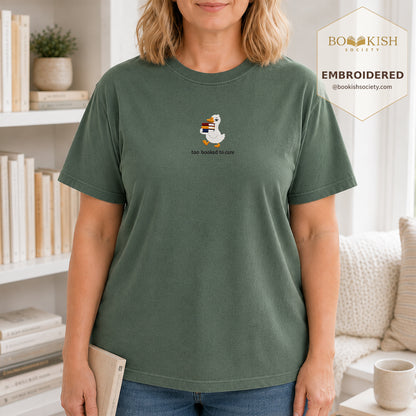Too Booked To Care Embroidered Comfort Color® T-shirt | Book Lover Gift Moss