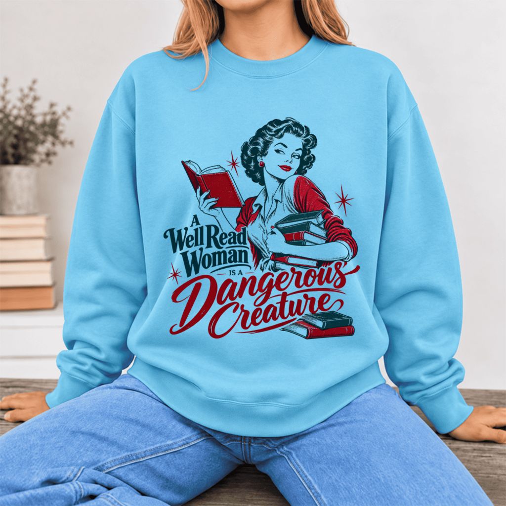 A Well Read Woman Is A Dangerous Creature Softstyle Sweatshirt | Reader Gift Sky