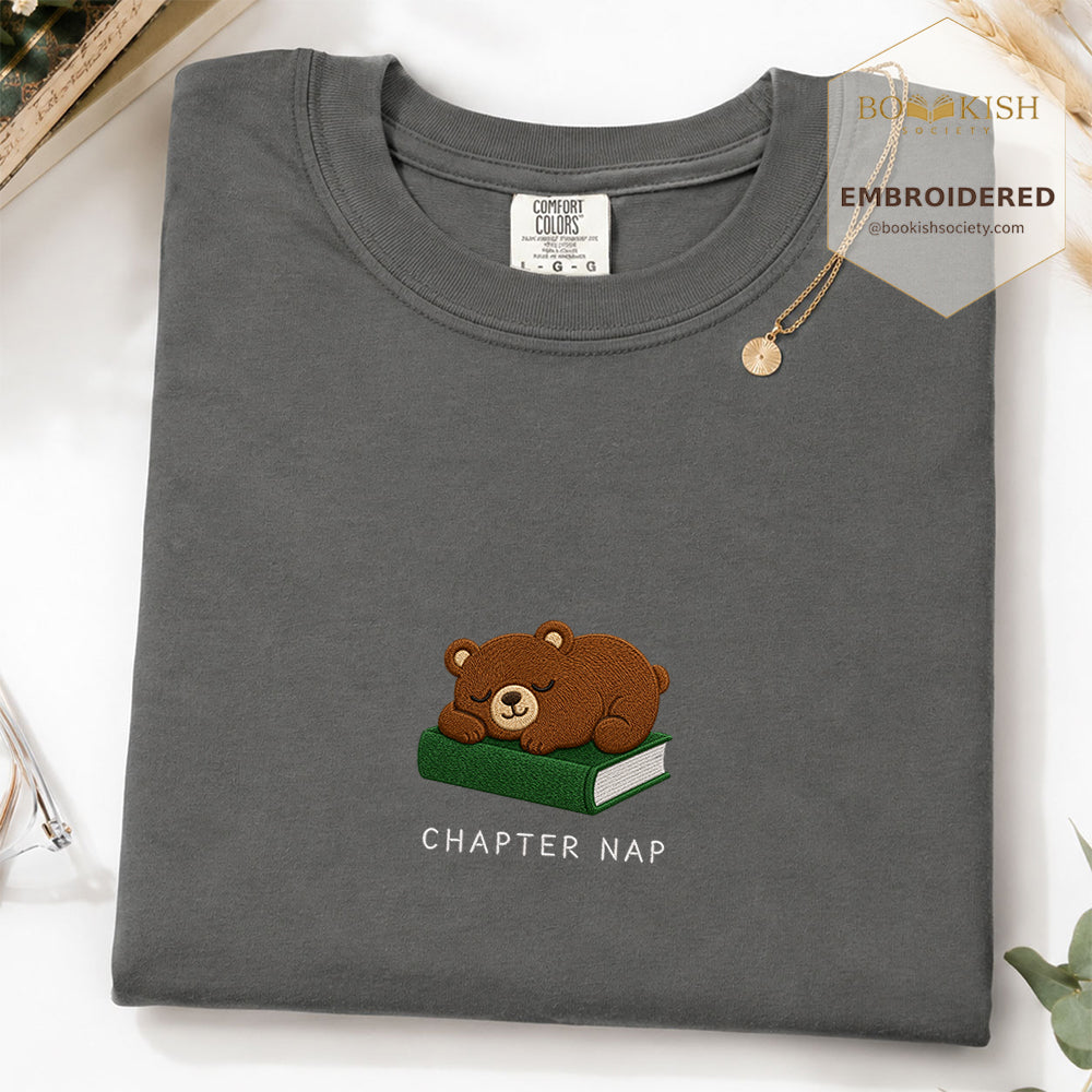 Embroidered Chapter Nap Comfort Color® T-shirt Book Lover Gift Pepper