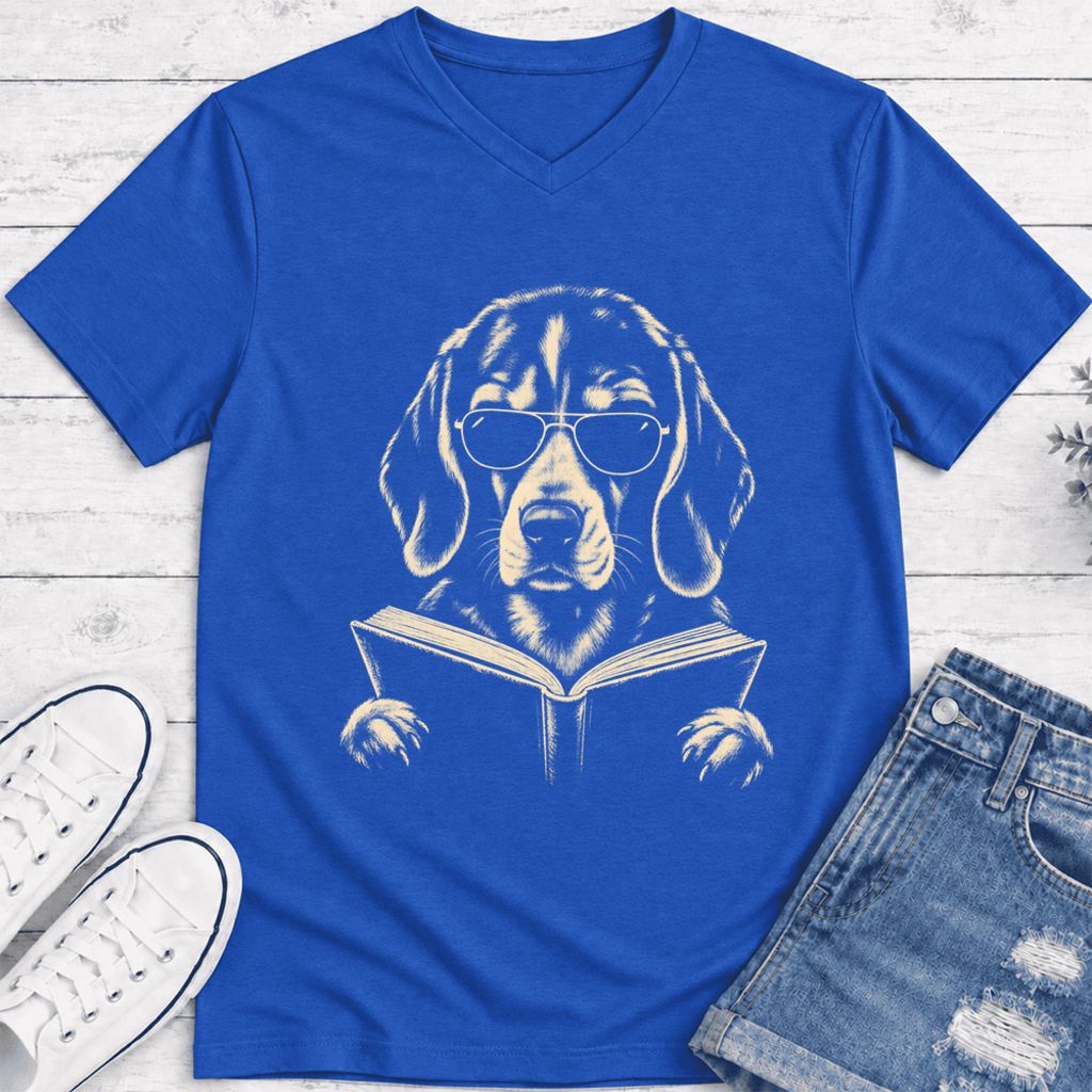 Beagle Reading Book Ultra-Soft V-Neck | Dog Mom Reader Gift True Royal