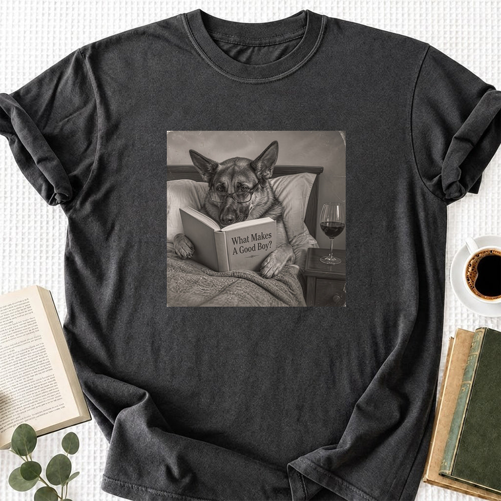 What Makes A Good Boy Printed T-Shirt | Cozy German Shepherd Mom Reader Gift Dark Heather