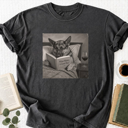 What Makes A Good Boy Printed T-Shirt | Cozy German Shepherd Mom Reader Gift Dark Heather