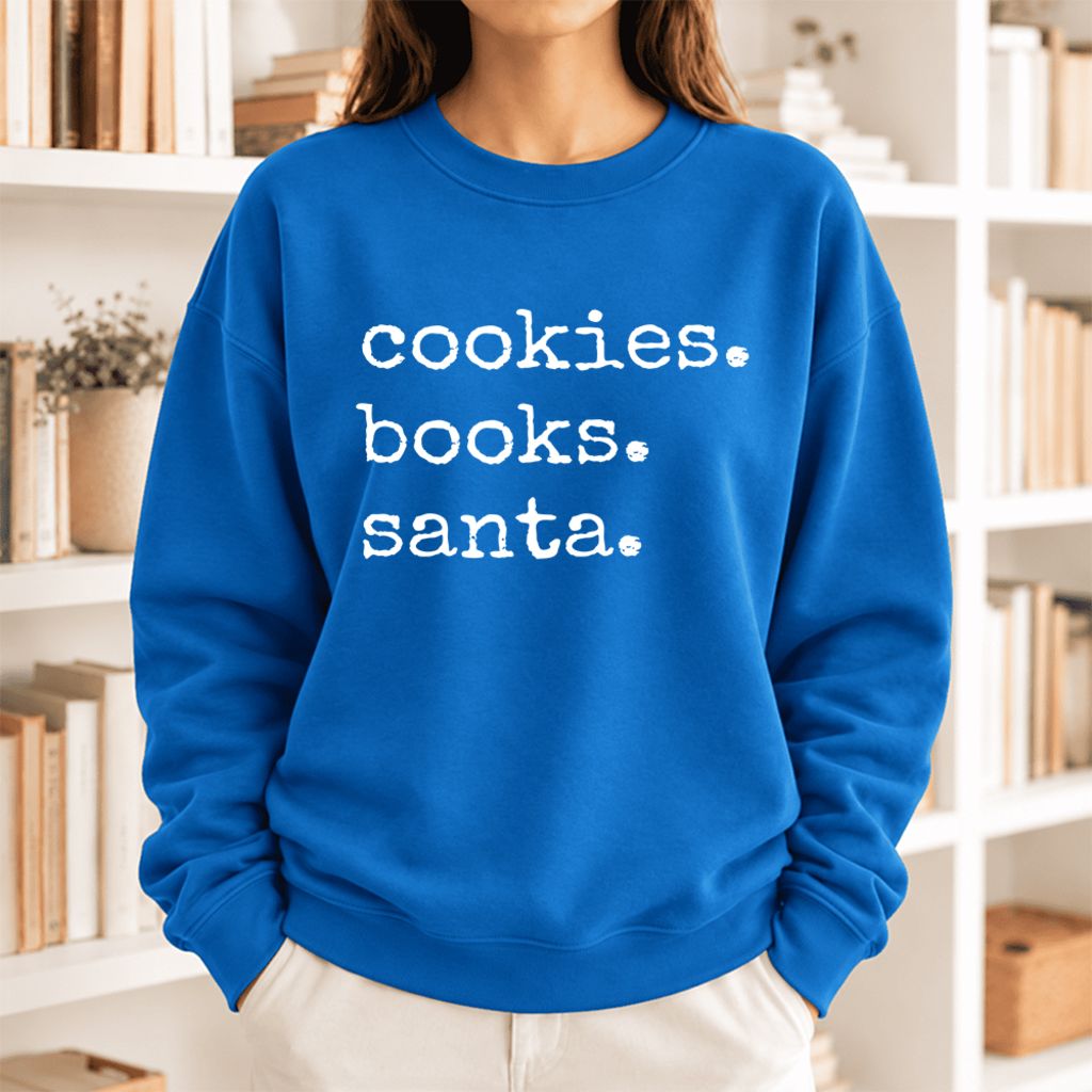 Cookies Books Santa Softstyle Sweatshirt | Christmas Book Lover Gift Royal