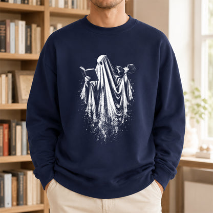 Reading Gym Ghost Printed Sweatshirt | Halloween Book Lover Gift Navy