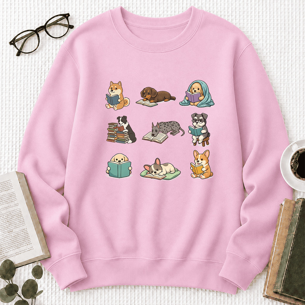 Funny Dogs Reading Crewneck Sweatshirt | Reader Gift Light Pink