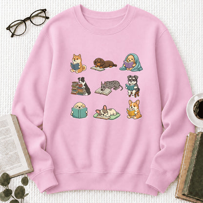Funny Dogs Reading Crewneck Sweatshirt | Reader Gift Light Pink