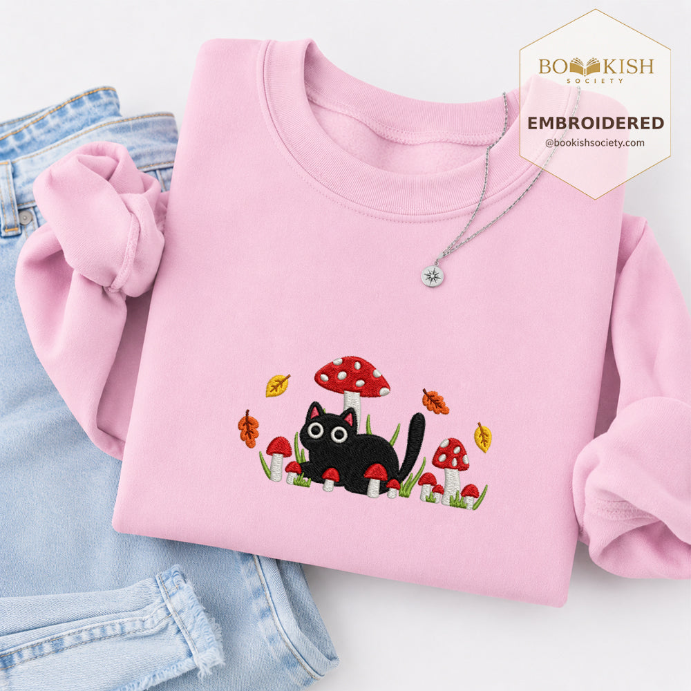 Mushroom Cat Embroidered Sweatshirt | Reader Gift Light Pink
