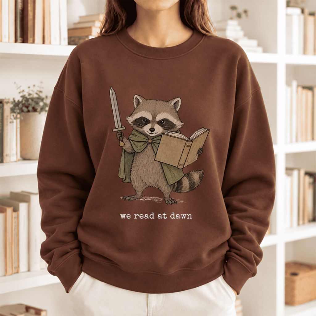 We Read At Dawn Funny Racoon Softstyle Sweatshirt | Cozy Book Lover Gift Cocoa