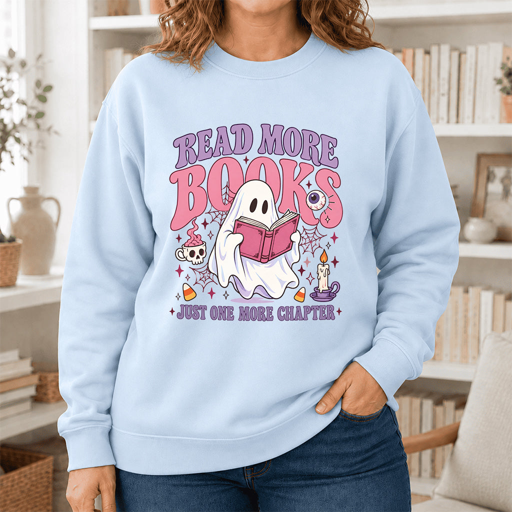 Read More Books Printed Sweatshirt | Halloween Book Lover Gift Light Blue