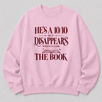 He's A 10/10 Fiction Boyfriend Crewneck Sweatshirt | Romantasy Reader Gift Light Pink