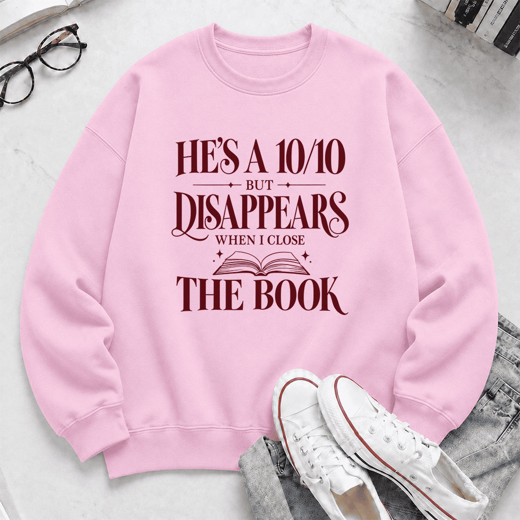 He's A 10/10 Fiction Boyfriend Crewneck Sweatshirt | Romantasy Reader Gift Light Pink