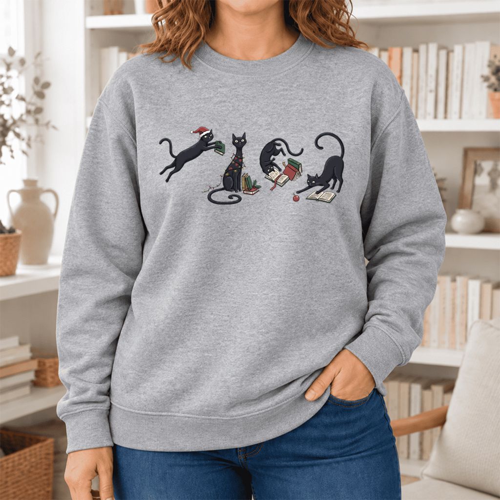 Christmas Reading Cats Softstyle Sweatshirt | Christmas Book Lover Gift Sport Grey