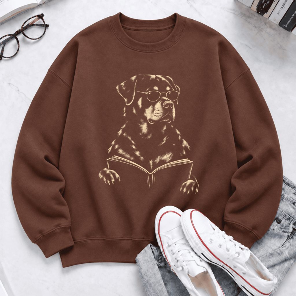 Rottweiler Reading Book Softstyle Sweatshirt | Dog Mom Reader Gift Cocoa