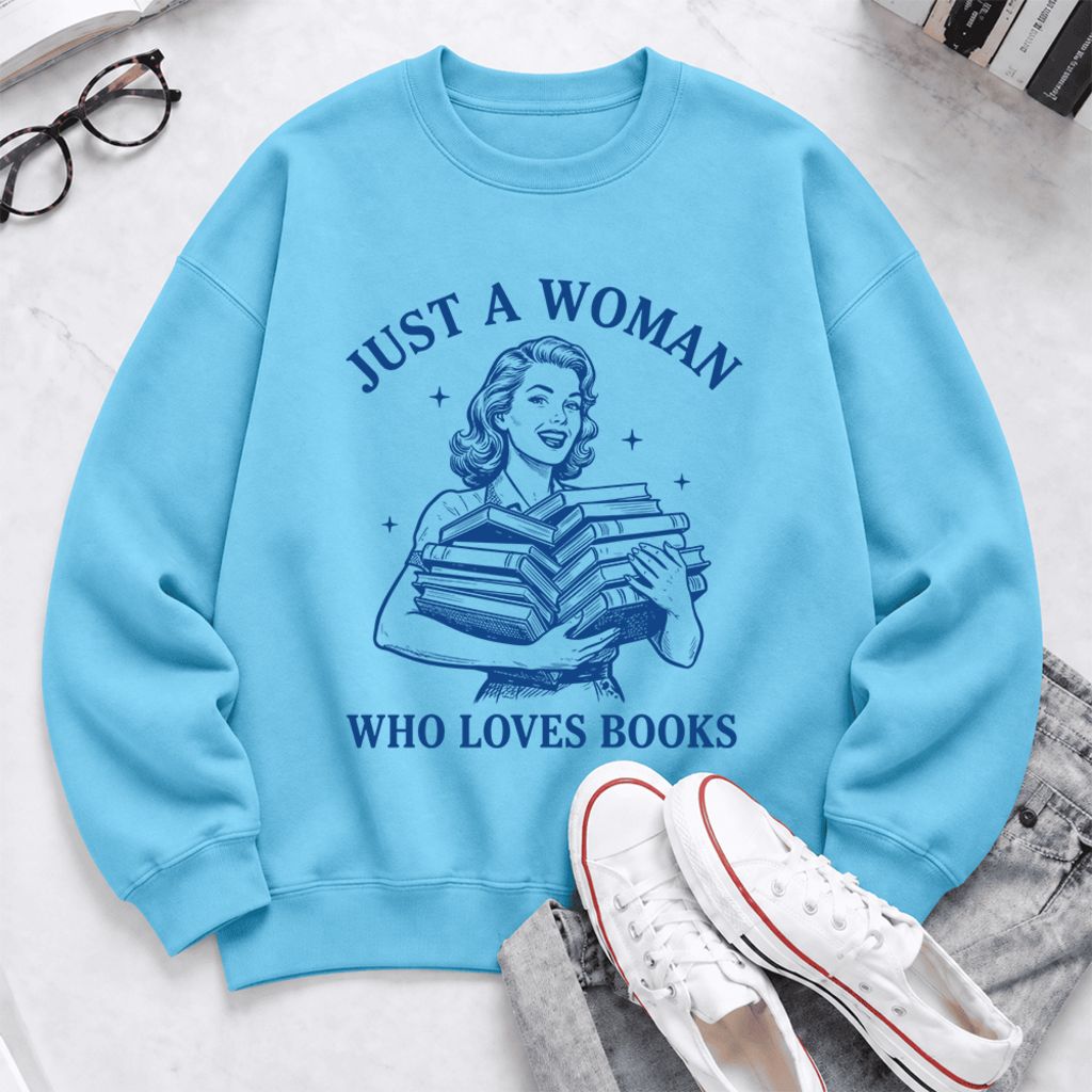 Just A Woman Who Loves Books Softstyle Sweatshirt | Reader Gift Sky