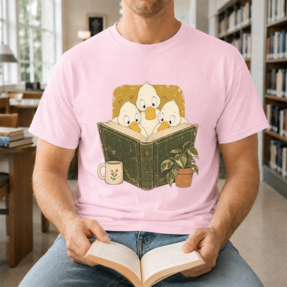 Minimal Japanese Ducks Reading Softstyle T-Shirt | Book Lover Gift Light Pink