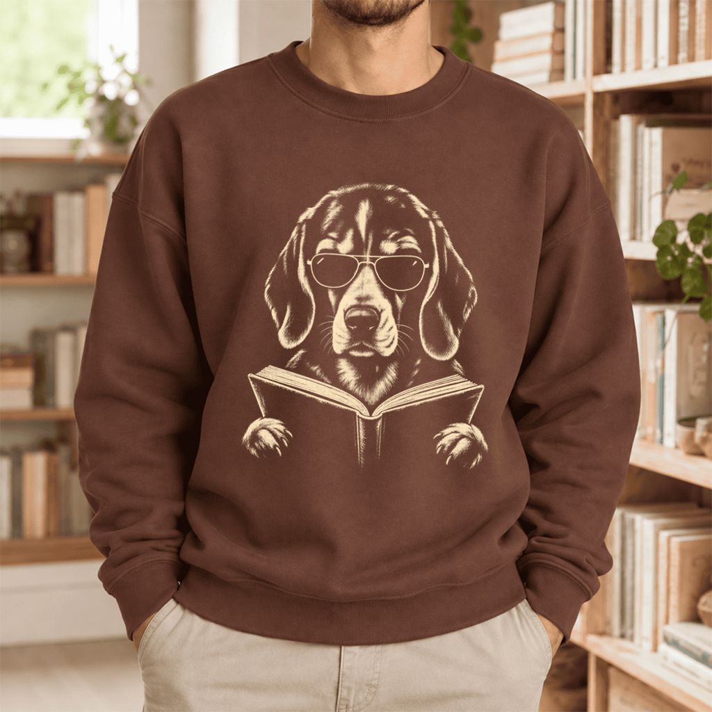 Beagle Reading Book Softstyle Sweatshirt | Dog Mom Reader Gift Cocoa