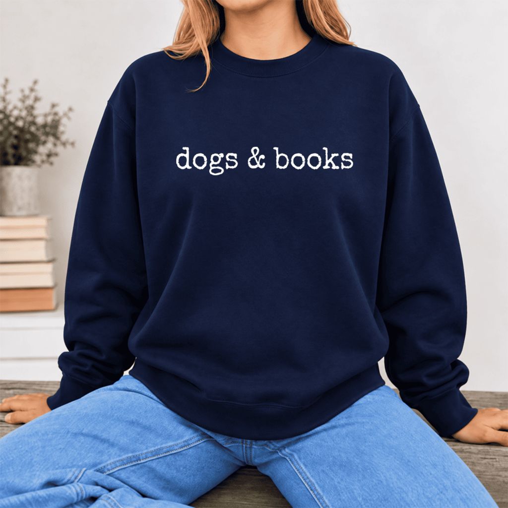 Dogs & Books Softstyle Sweatshirt | Dog Lover & Reader Gift Navy