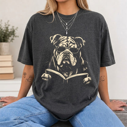 Bulldog Reading Book Softstyle T-Shirt | Book Lover Gift Dark Heather