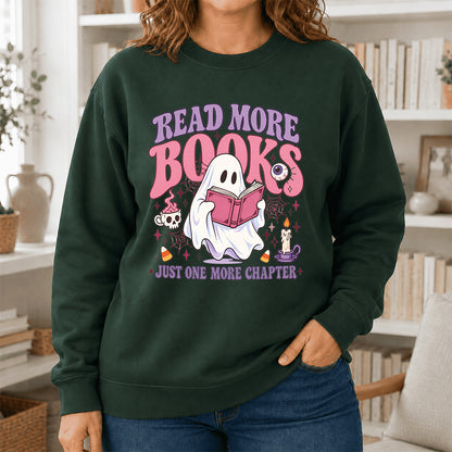 Read More Books Printed Sweatshirt | Halloween Book Lover Gift Forest Green
