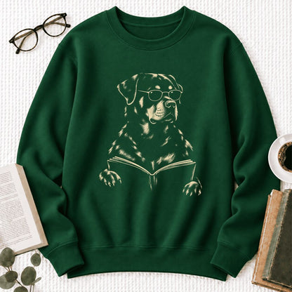 Rottweiler Reading Book Softstyle Sweatshirt | Dog Mom Reader Gift Forest Green