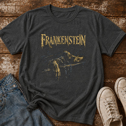 Frankenstein Printed T-Shirt | Halloween Book Lover Gift Dark Heather