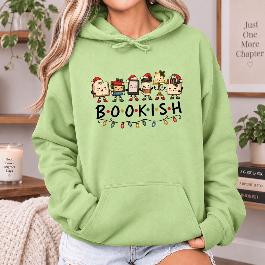 Christmas Bookish Things Softstyle Hoodie | Christmas Gift For Readers Pistachio