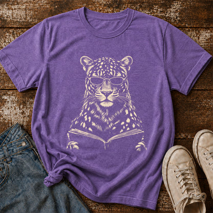 Leopard Reading Book Softstyle T-Shirt | Book Lover Gift Heather Purple