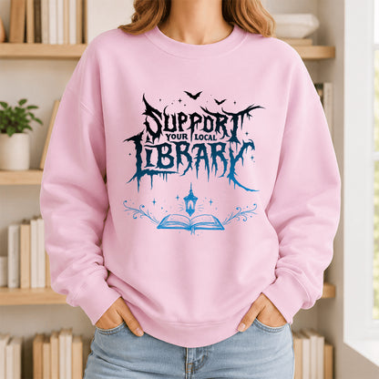 Support Your Local Library Crewneck Sweatshirt | Librarian Gift Light Pink