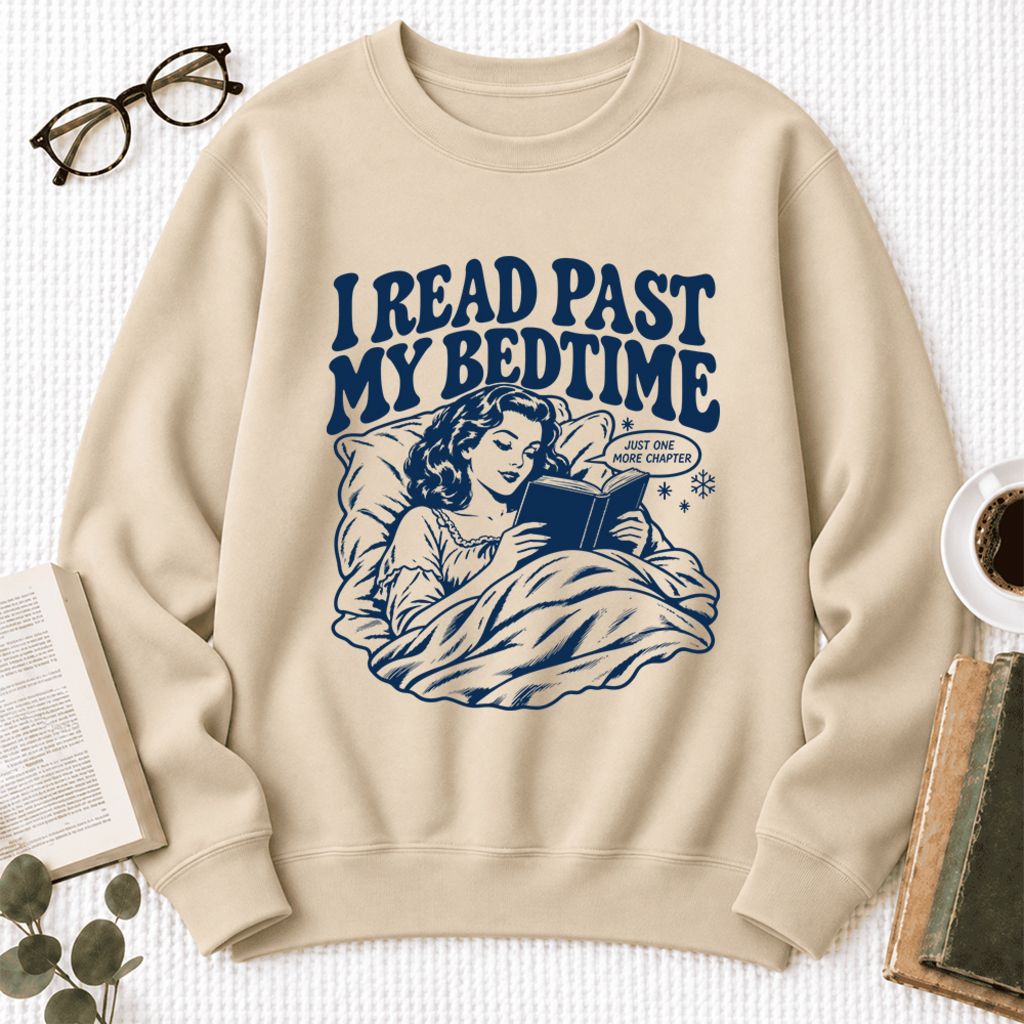 I Read Past My Bed Time Softstyle Sweatshirt | Cozy Reader Gift Sand