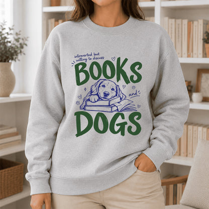 Introverted But Willing To Discuss Books And Dogs Crewneck Sweatshirt | Dog Lover & Reader Gift Sport Grey
