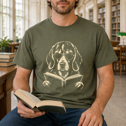 Beagle Reading Book Softstyle T-Shirt | Book Lover Gift Military Green