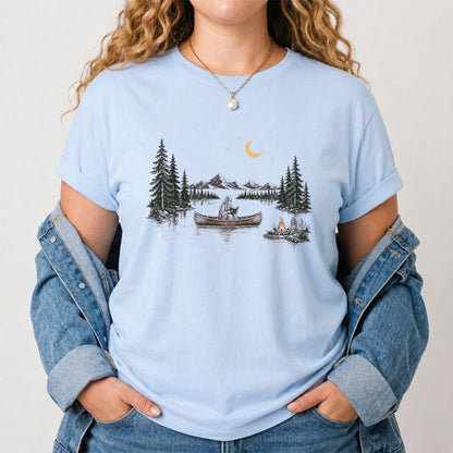 Reading Ghost On The Boat Printed T-Shirt | Spooky Book Lover Gift Light Blue