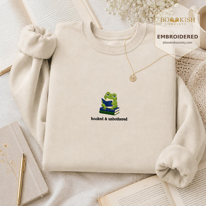 Booked and Unbothered Embroidered Sweatshirt | Reader Gift Sand