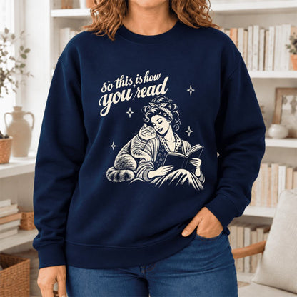 How You Read British Shorthair Softstyle Sweatshirt | Cozy Book & Cat Lover Gift Navy