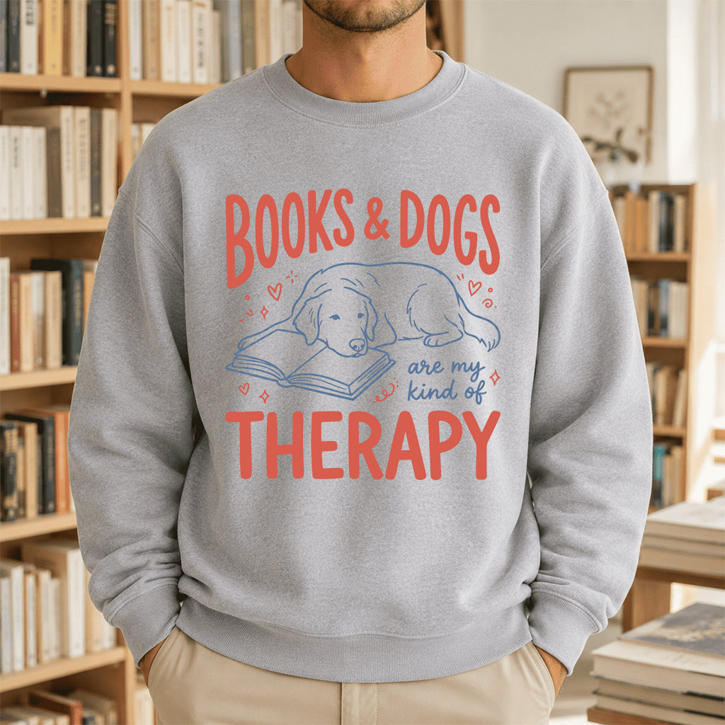 Give Me Books & Dogs Crewneck Sweatshirt | Dog Lover & Reader Gift Sport Grey