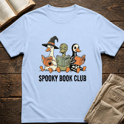 Spooky Book Club Printed T-Shirt | Halloween Book Lover Gift Light Blue