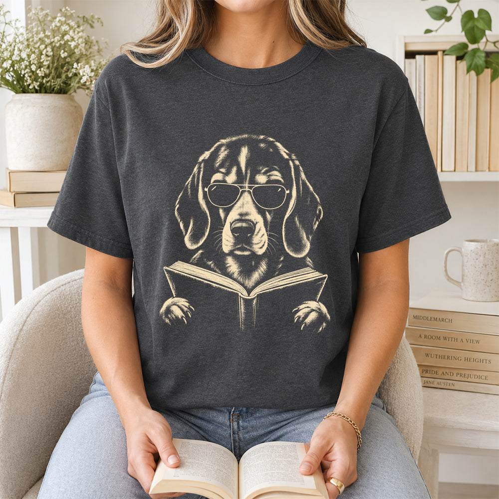 Beagle Reading Book Softstyle T-Shirt | Book Lover Gift Dark Heather