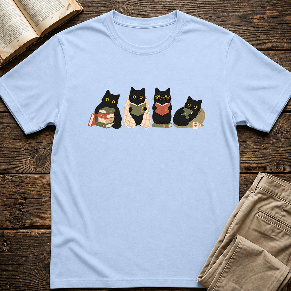 Black Cats Reading Softstyle T-Shirt | Book Lover Gift Light Blue