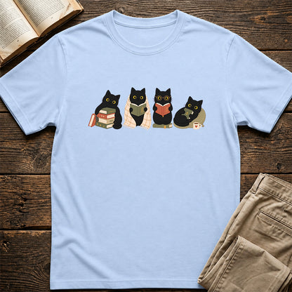 Black Cats Reading Softstyle T-Shirt | Book Lover Gift Light Blue