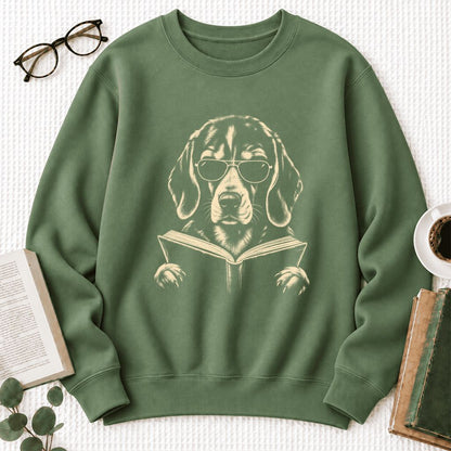 Beagle Reading Book Softstyle Sweatshirt | Dog Mom Reader Gift Military Green