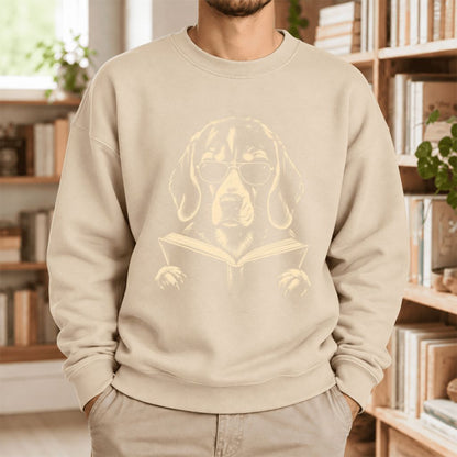 Beagle Reading Book Softstyle Sweatshirt | Dog Mom Reader Gift Sand