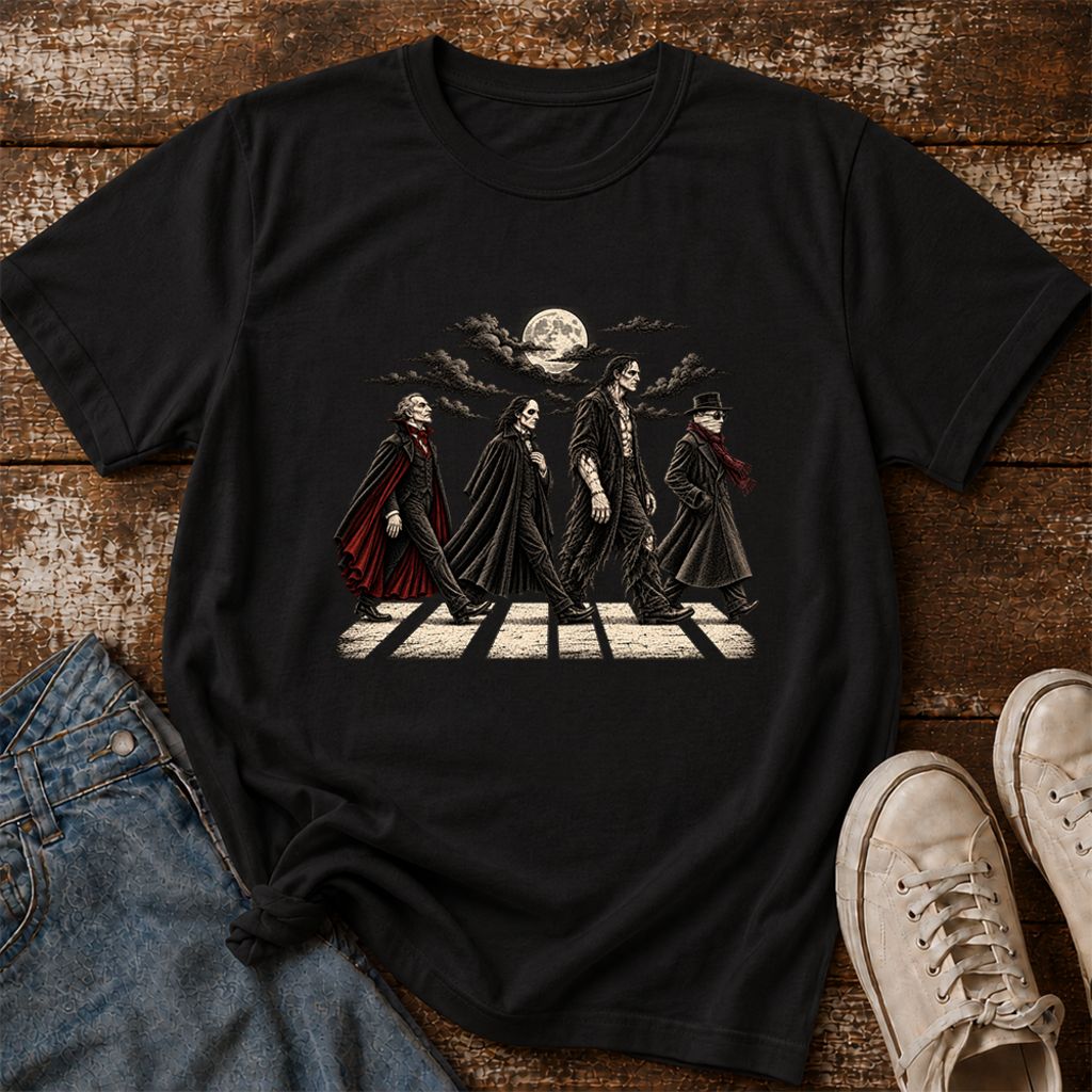 Monsters Road Printed T-Shirt | Halloween Book Lover Gift Black