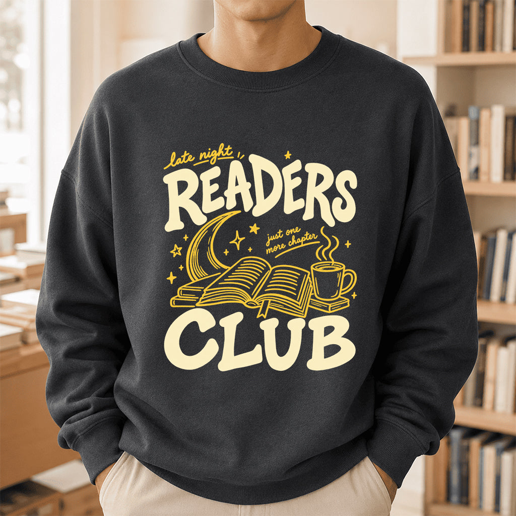 Late Night Readers Club Crewneck Sweatshirt | Reader Gift Dark Heather