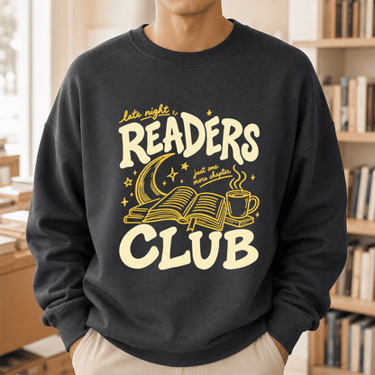 Late Night Readers Club Crewneck Sweatshirt | Reader Gift Dark Heather