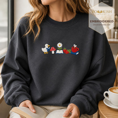 Duck Mushroom Embroidered Sweatshirt | Reader Gift Dark Heather