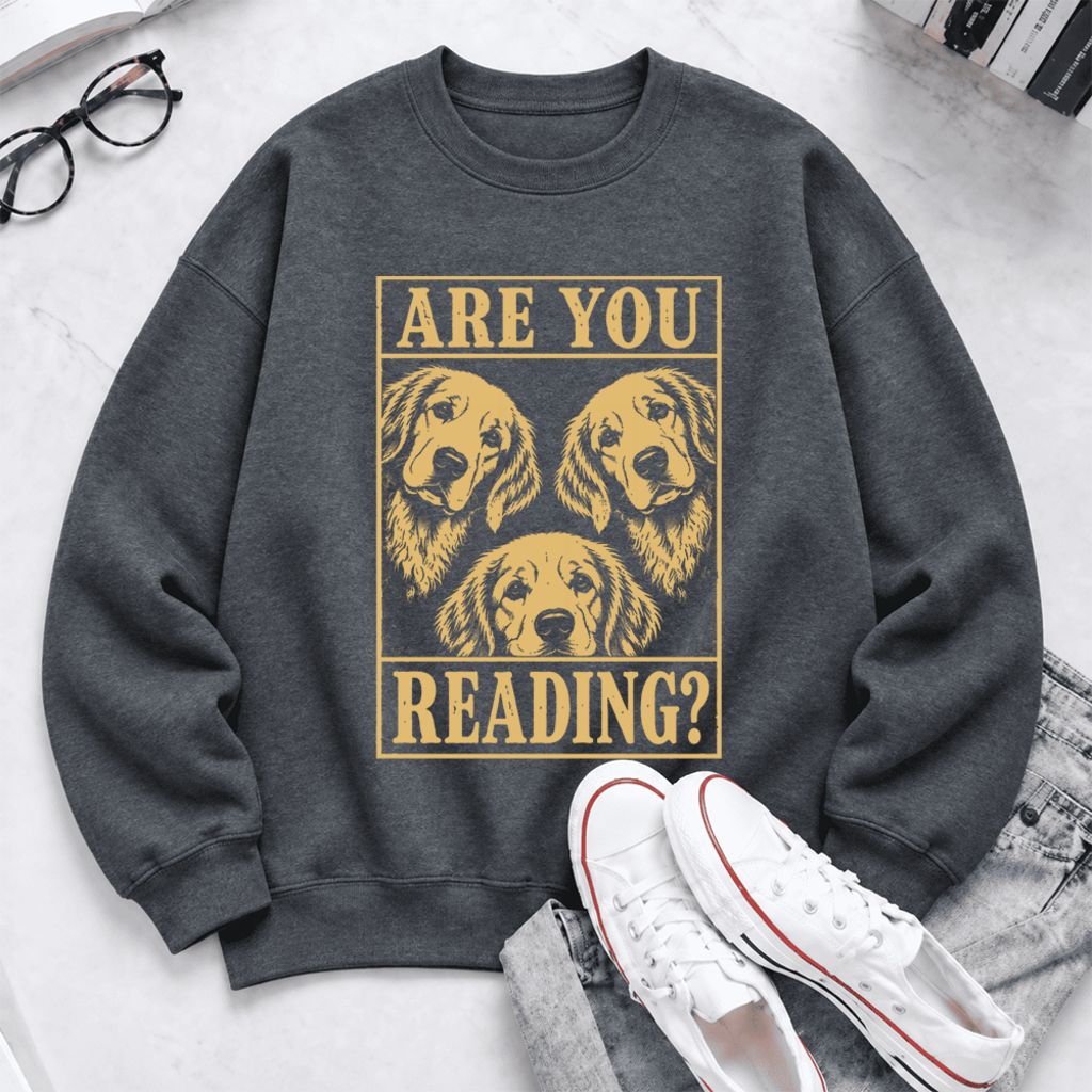 Are You Reading Golden Retriever Softstyle Sweatshirt | Dog Mom Reader Gift Dark Heather